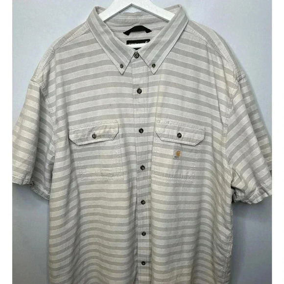 Carhartt Other - Carhartt Shirt Mens Big 4XL Short Sleeve Brown Striped Button Down, Cotton